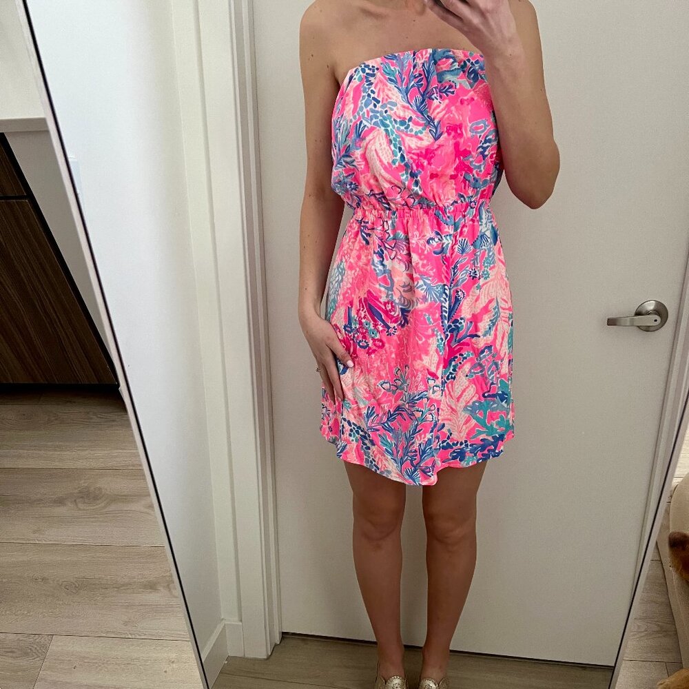 Lilly Pulitzer Bright Pink Strapless Dress/ Cover Up